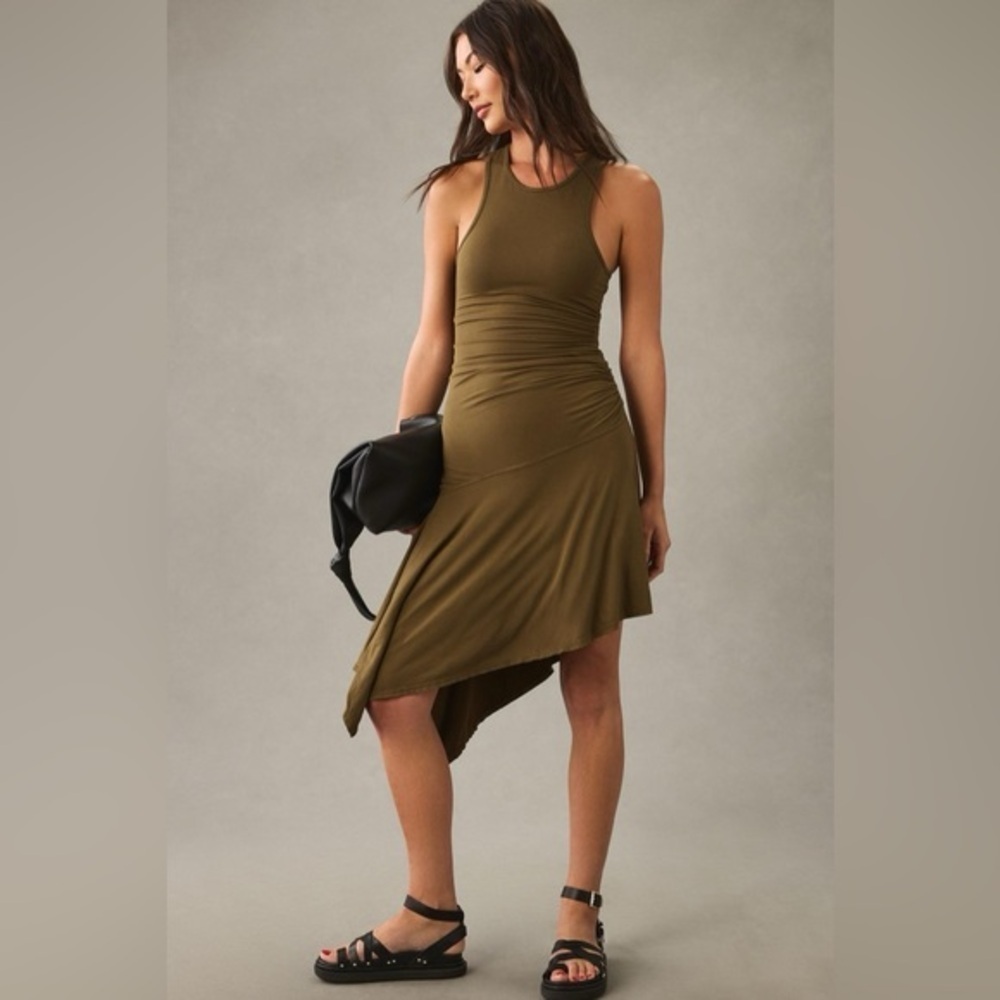 NWT Anthropologie Olive  Daily Practice Sleeveless Side Ruched Dress  Medium